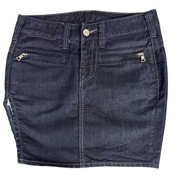True Religion Dresses & Skirts - True Religion Womens Denim Mini Skirt w/Side Slit Size 28 Y2K Classic NWOT